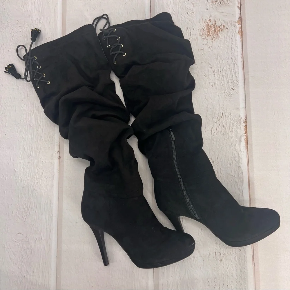 Thalia Sodi Brisa Women Gray Knee‎ High Boot, Black, Size 7